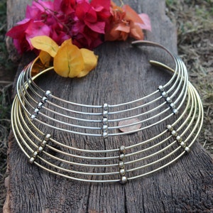 Multiple Wire Brass Choker,Flexible Tribal Brass Choker,Ethnic Brass Necklace,Brass Cuff Necklace,Brass Collar Necklace,Gift For her,C09