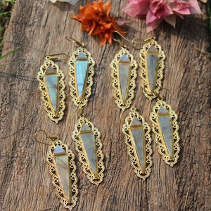 Labradorite Earrings,Black Onyx Earrings,Tiger Eye Earrings,Boho Earrings,Dangle drop Earrings,Brass Earrings,Ethnic Earrings,gift for her