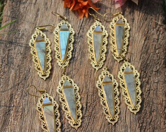 Labradorite Earrings,Black Onyx Earrings,Tiger Eye Earrings,Boho Earrings,Dangle drop Earrings,Brass Earrings,Ethnic Earrings,gift for her
