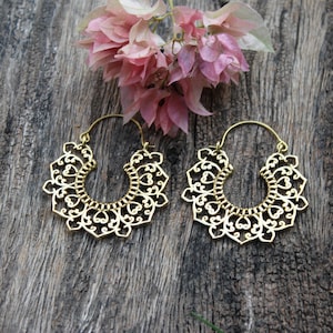 Hoop Brass Earrings,Tribal Earrings,Boho Earrings,Silver Hoop Earrings,Ethnic Earring, Handmade Jewelry, Festival Jewelry, Gift for her, E19