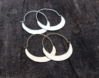 Créoles croissant de lune,Boucles d'oreilles martelées,Boucles d'oreilles demi-lune,Boucles d'oreilles créoles en argent,Bijoux croissant de lune,Bijoux de festival,Cadeau pour elle,E34