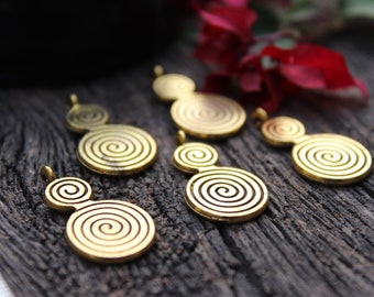 Spiral Charms,Brass Spiral Pendant,Brass Charms,Gold plated charms,Spiral Jewelry,Macrame Charms,Jewelry Making Charms,BC 2