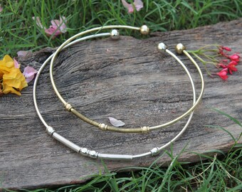 Flexible Tribal Brass Choker, Ethnic Brass Choker Necklace, Brass Cuff Necklace,Collar Necklace,Silver Choker,Silver necklace,For her,C16