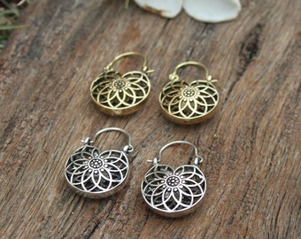 Flower Earrings,Tribal Earrings,Boho Earrings,Hoop Earrings,Ethnic Earrings,Handmade Earrings,Silver Earring,Festival Jewelry,Gift forher,88