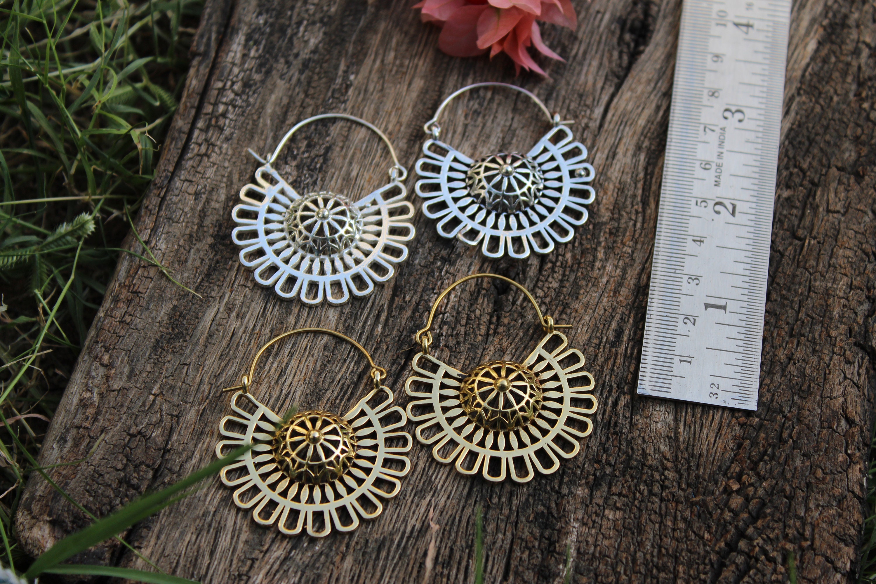 Glass Hoop Brass Earrings