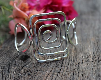Hand Cuff,Square Bracelet,Hand Cuff,Spiral Hand Cuff,Hammered Hand Cuff,Tribal Bracelet,Adjustable Bracelet,Cuff Bracelet,Gift forher, B2