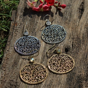 Circle Earrings,Moonstone Earrings,Labradorite Earrings,Drop Earrings,Tribal Earrings,Boho Earrings, Statement Earrings, Ethnic Earrings,E63