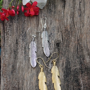 Feather Earrings, Statement Earrings,Brass Feather Earrings, Boho Earrings, Tribal Earrings,Ethnic earrings,Drop Earrings,Gift for her, E5