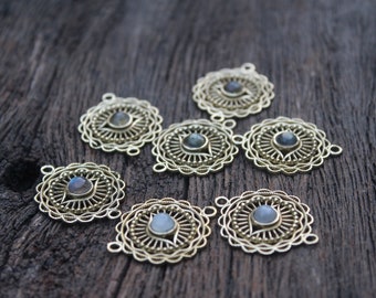 Moonstone Charms,Labradorite Charms,Brass Charms,Charms link Pendant,Macrame Charms,Boho Charms,Stone Jewelry,Jewelry Making Charms