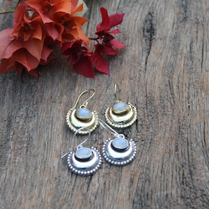Moonstone Earrings,Labradorite Earrings,Hammered Earrings,Loop Earrings,Boho Earrings,Tiny Earrings,Tribal Earring,Drop Earrings,Gift ,E150