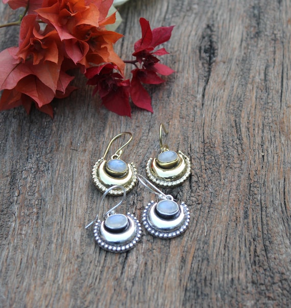 Moonstone Earrings,Labradorite Earrings,Hammered Earrings,Loop Earrings,Boho Earrings,Tiny Earrings,Tribal Earring,Drop Earrings,Gift ,E150