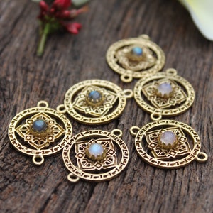 Moonstone Charms,Labradorite Charms,Geometric Charms,Sacred Charms,Brass Link Charms,Macrame Charms,Jewelry Making Charms,BC 64