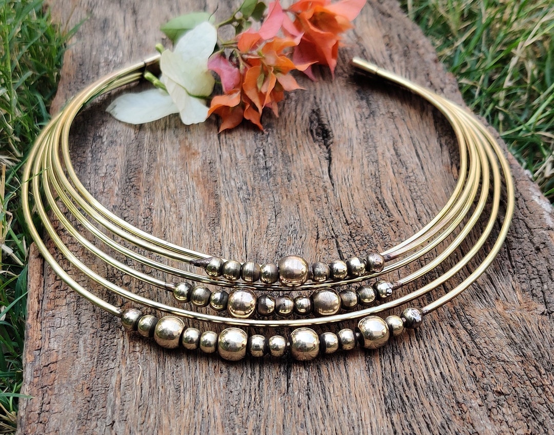 Multiple Bangle Brass Choker,flexible Tribal Brass Choker,ethnic Brass