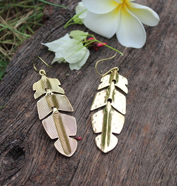 Feather Earrings,leaf Earrings Statement Earrings,hammered