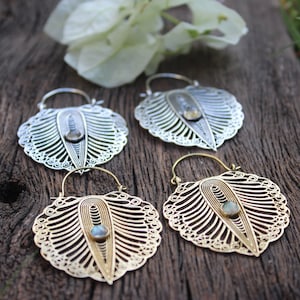 Moonstone Earrings,Labradorite Earrings,Hoop Earrings,Tribal Earrings,Boho Earrings,Statement Earrings,Ethnic Earrings,Stone Earrings