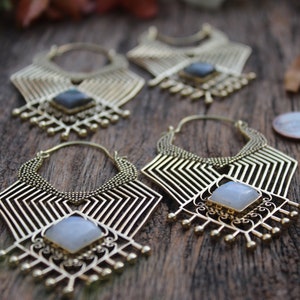 Big Geometric Earrings,Moonstone Earrings,Labradorite Earrings,Hoop Earrings,Tribal Earrings,Boho Earrings,Statement Earring,Ethnic Earrings