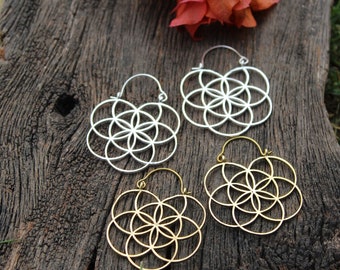 Sacred Geometry Seed of Life Earrings,Flower of Life Earrings,Hoop Earrings,Boho Earrings,Ethnic  Earrings,Festival Jewelry,gift for her,E91