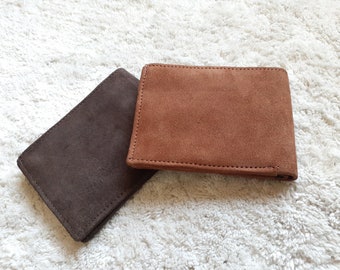 Suede Leather Wallet,Bifold Wallet,Hand stitched Men Leather Purse,Men's Wallet with Card Slots and Coin Pocket,Leather Card Wallet