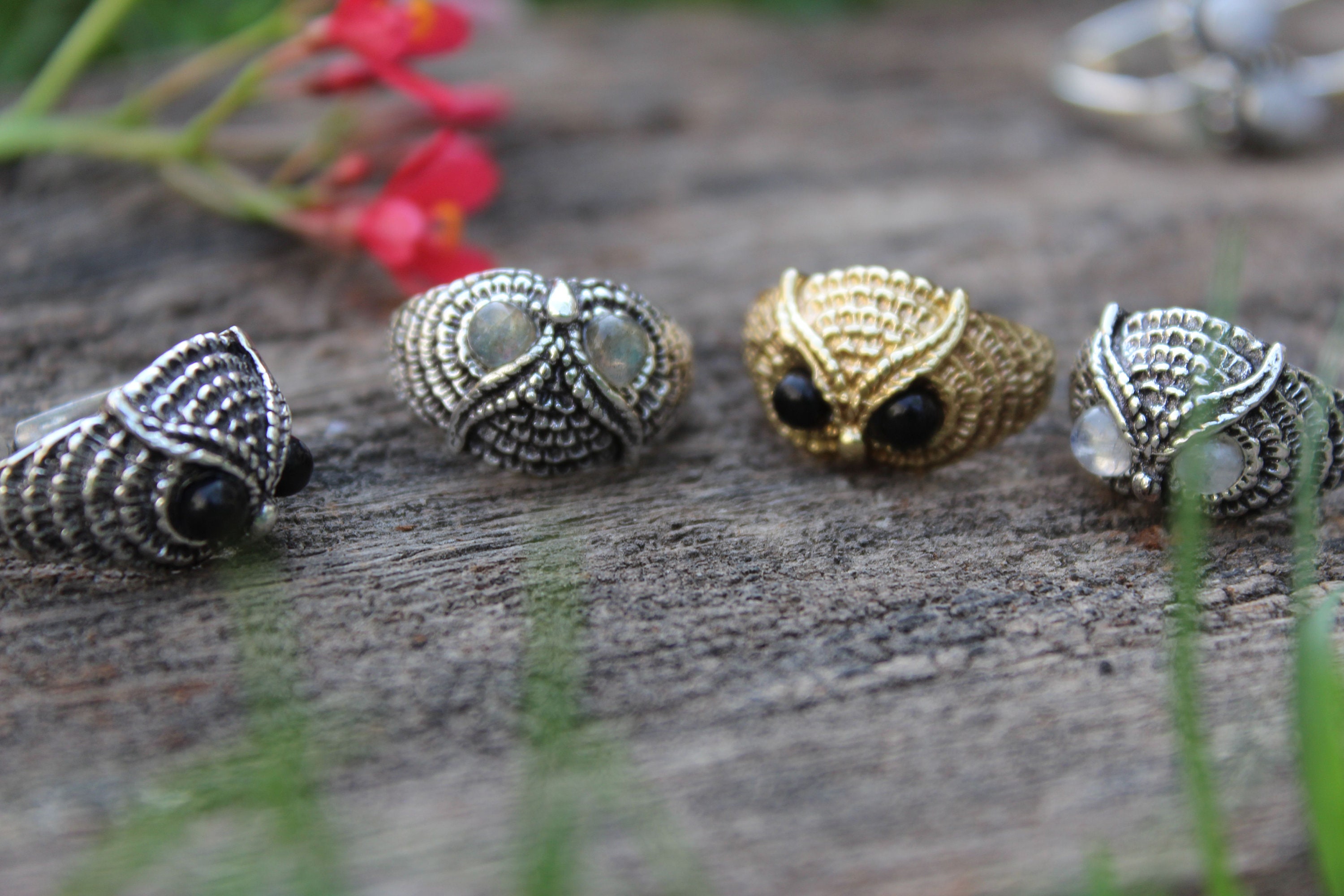 Owl Ring,Moonstone Ring,Stone Ring,Labradorite Ring,Tiger Eye Ring,Adjustable Brass Ring,Ethnic Bras