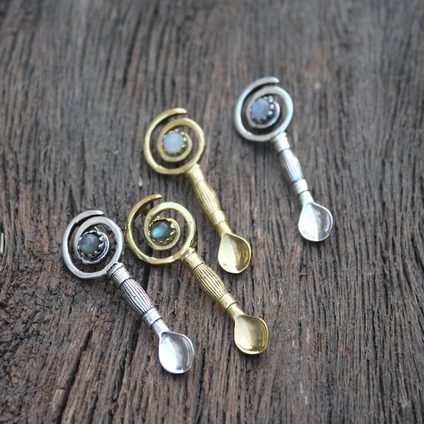 Spiral Pendant,Labradorite Pendant,Spoon Pendant,Boho Pendant,Brass Spoon,Brass Pendant,Funky Spoon,Spoon Charm,Gift for her,Gift for him