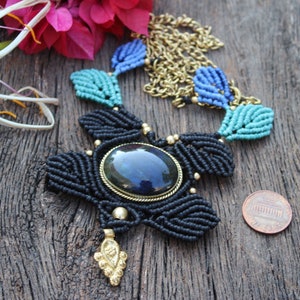 Macrame Necklace with Grooved Labradorite Stone and Brass Chain,Labradorite Macrame Necklace ,Free Length,Macrame Jewelry,Gift ,MB11
