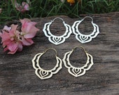 Tribal Brass Earrings,Big Lotus Earrings, Boho Earrings, Hoop Earrings, Ethnic Earring, Handmade Jewelry, Festival Jewelry,Gift for her,E118
