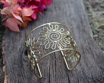 Flower Cuff,Flower Bracelet,Wide Brass Bracelet,Brass Jewelry for women,Tribal Bracelet,Adjustable Bracelet,Cuff Bracelet,Brass Bangle, B10