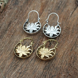 Lotus Earrings,Tribal Earrings,Boho Earrings,Hoop Earrings,Ethnic Earrings,Handmade Earrings,Silver Earring,Festival Jewelry,Gift for her,84