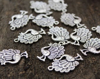 Peacock Charms,Zinc Peacock Pendant,Zinc Charms,Animal Jewelry,Silver Charms,Zinc Pendant,Macrame Charms,Jewelry Making Charms,BC 20