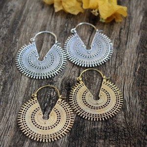 Mandala Earrings,Brass Earrings, Hoop Earrings, Boho Earrings, dangle drop Earrings,Gypsy gift for her, Tribal design, Ethnic earrings, E50
