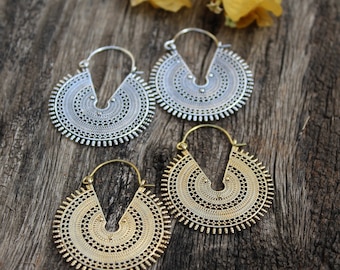 Orecchini Mandala, orecchini in ottone, orecchini a cerchio, orecchini Boho, orecchini pendenti, regalo zingaro per lei, design tribale, orecchini etnici, E50