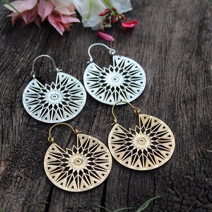 Star Hoop Earrings,Tribal Earrings,Boho Earrings,Silver Hoop Earrings,Handmade Jewelry, Festival Jewelry,Ethnic Earrings,Gift for Her,E23