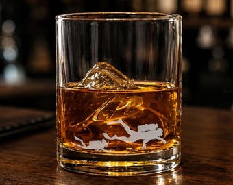Vaso de whisky con diseño de buzo, vaso de whisky para nadadores, buzos grabados, buzo de whisky, mar de whisky, aficionado al buceo