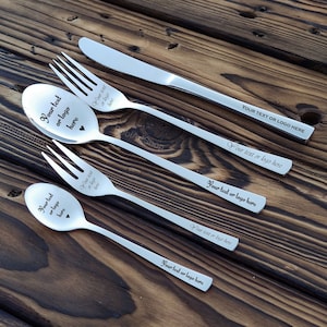 Custom engraved Flatware set, Large Personalized Cutlery set, Custom utensils with name, text or logo engraved, Perfect personalized gift