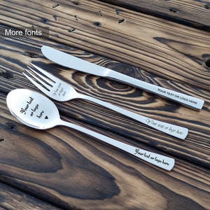 Personalized Cutlery Set, Engraved Fork Spoon and Knife flatware set, Custom Utensils, Custom engraved message / name, personalized flatware