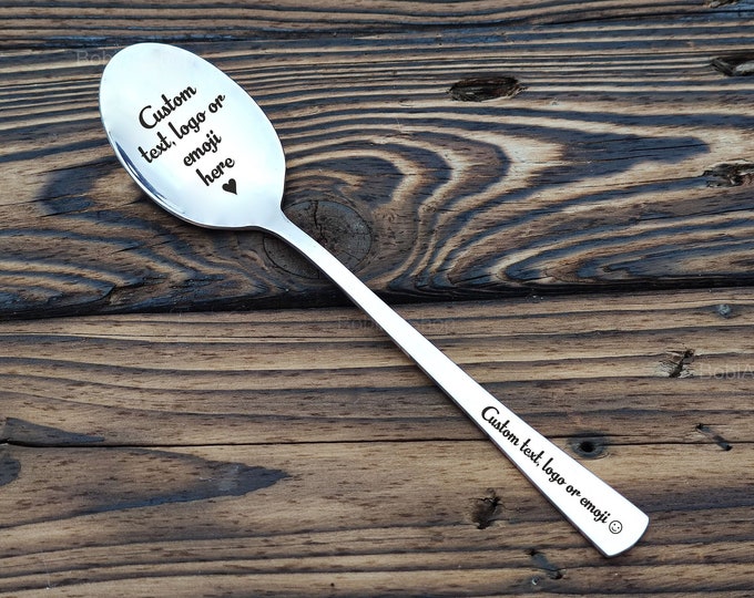 Custom Engraved Spoon with text or logo, Personalized Spoon, Engraved text, logo or emoji, Personalized cutlery, Custom Flatware