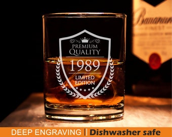 Cadeau de 30e anniversaire, verre de whisky gravé, année d’anniversaire personnalisée, cadeau d’anniversaire personnalisé, cadeau de jubilé, 40e anniversaire, 50e anniversaire