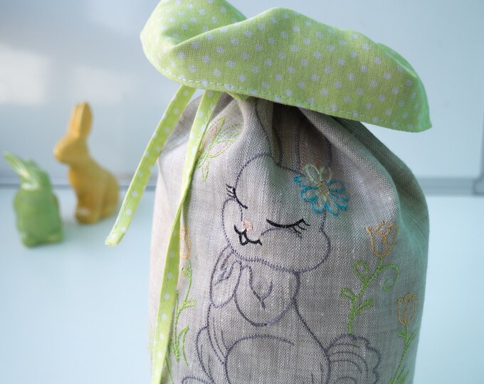 Fabric pouch embroidered Easter Bunny