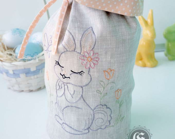 Linen pouch embroidered Easter Bunny