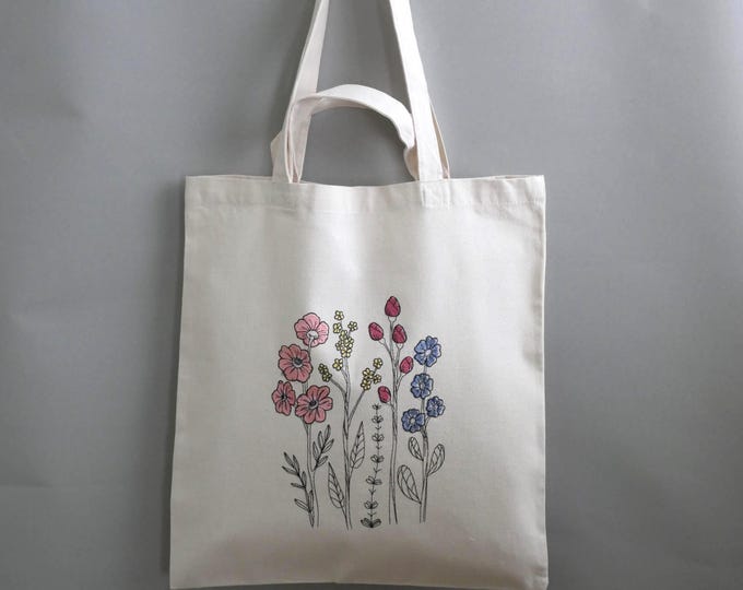 Tote bag embroidered summer fields flowers