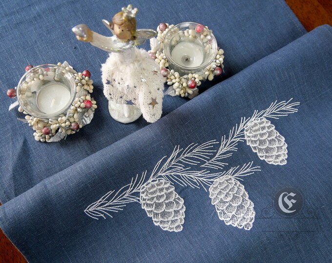 Table runner embroidered fir cones