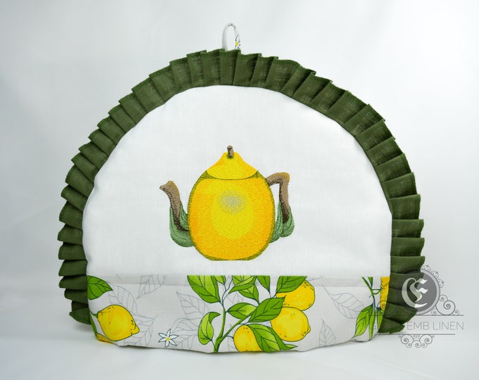 Lemon Teapot tea set of 4 circle napkins, 1 oval runner and hot holder for teapot