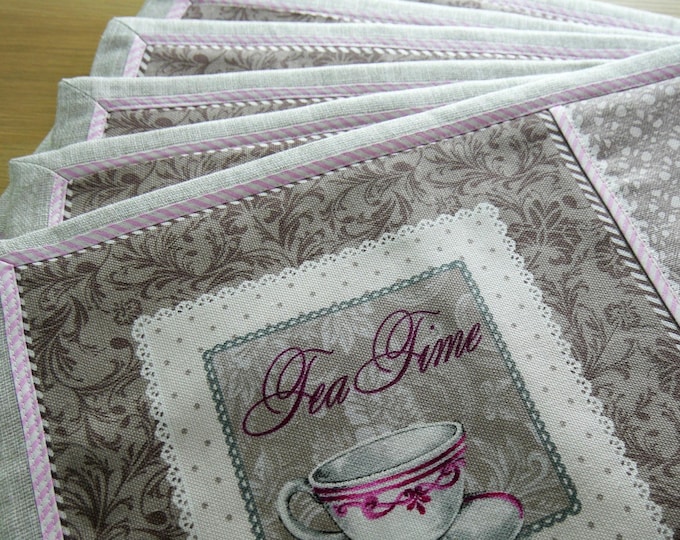 Set of 6 hot placemats, vintage style, organic and unique, for magic coffee or tea time