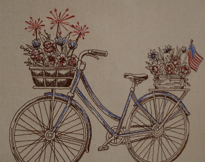 Cotton tote bag embroidered floral bike