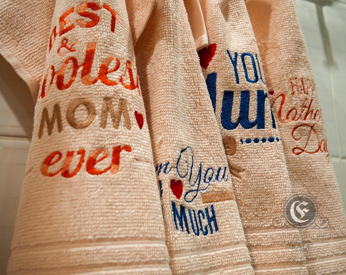 Terry bath towels with Mother's Day embroidery