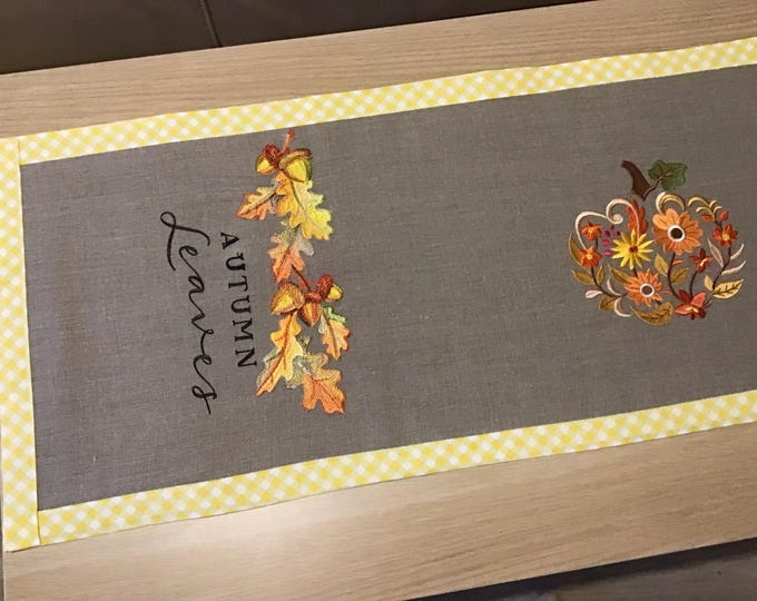 Table runner embroidered autumn leaves and pumpkin