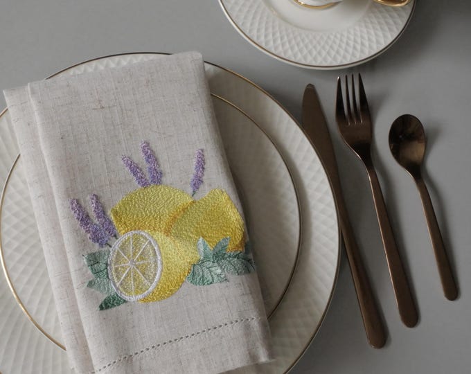 Napkin embroidered lemons with lavender