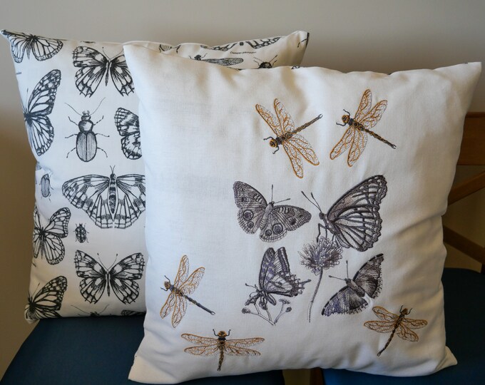 Set of 2 pillow case embroidered butterfly and dragonfly