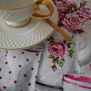 Set of 4 Hot Dish Placemats with Teapot and Coffee Roses Embroidery