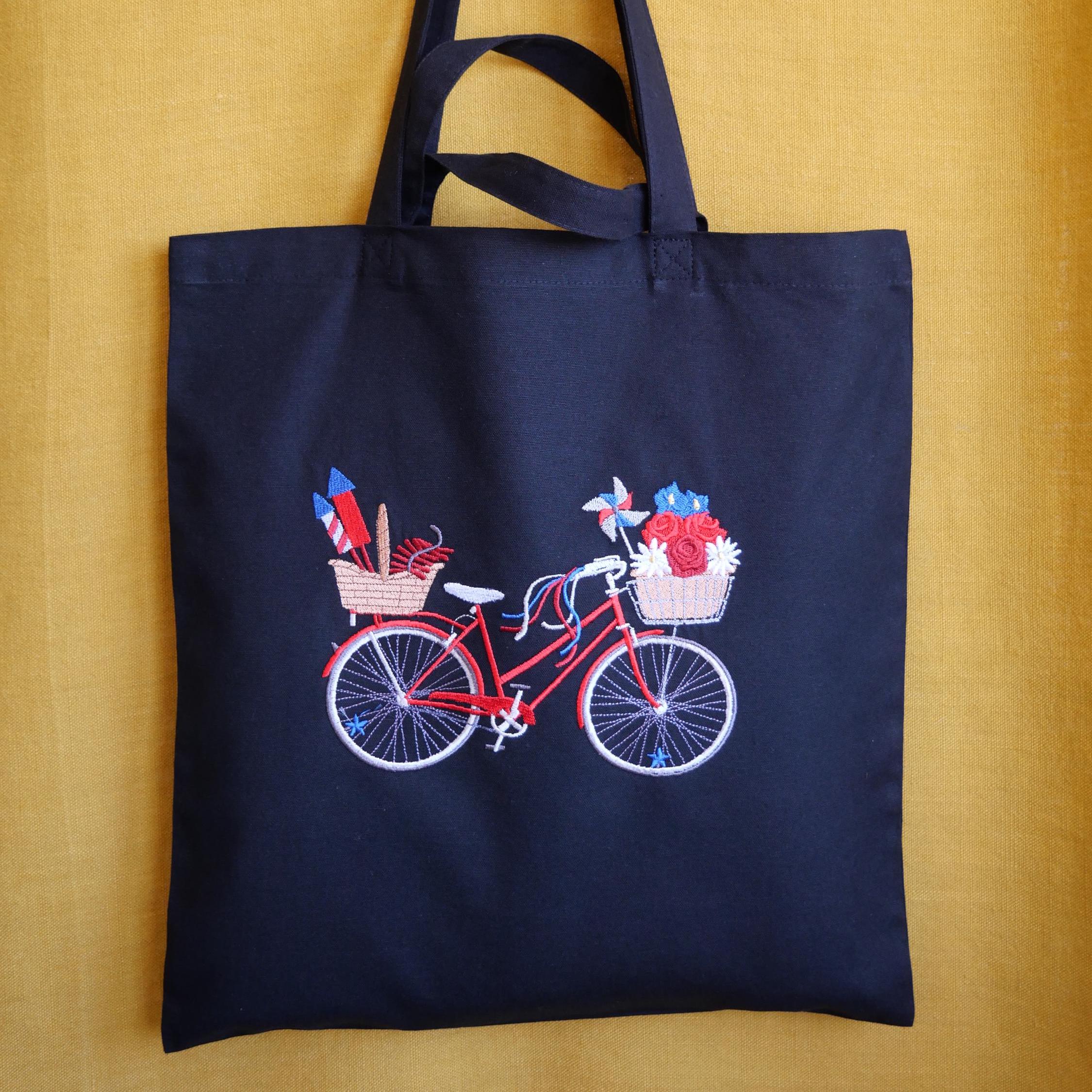 Tote Cotton Bag Embroidered Bicycle - Etsy